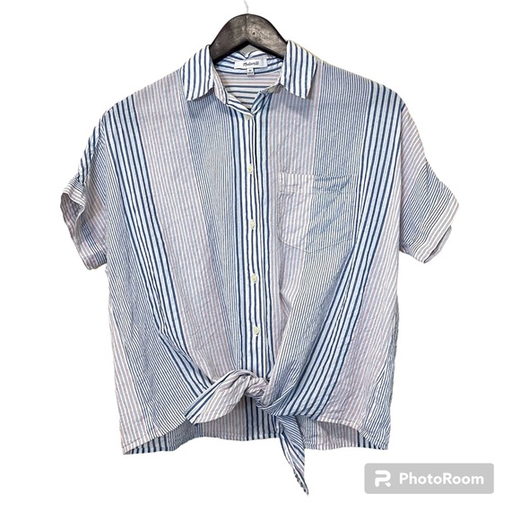 Madewell Short Sleeve Tie Front Shirt in Rawley Stripe - Picture 2 of 14
